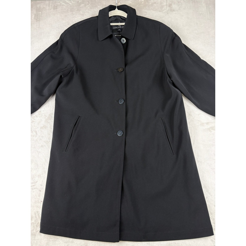 London Fog Womens Black Single Breasted Trench Coat Jacket Medium Petite MP